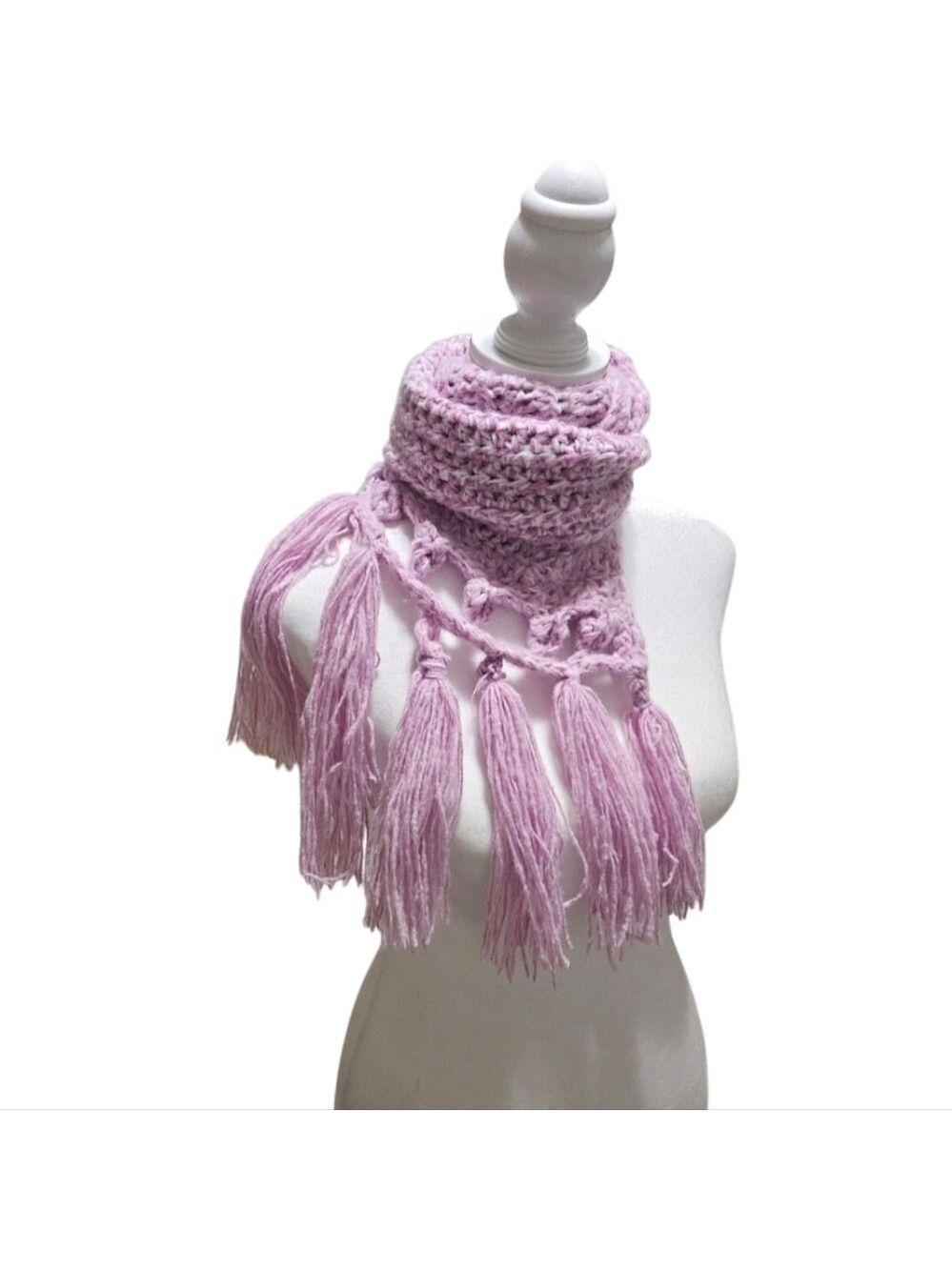 Hand Crafted Crochet 2-piece Set Fringe Scarf & Winter beanie Purple chunky knit